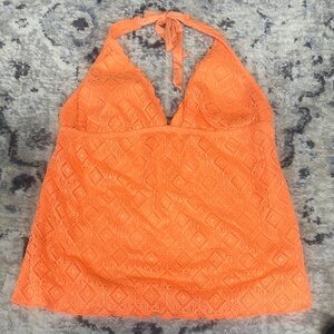 Mossimo Orange Lace Halter Tankini Top XL Crochet Swim Top